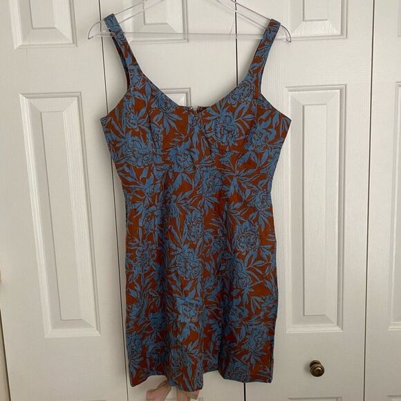 Madewell Sweetheart Mini Dress in Floral 100% Linen Blue Isle Size 4 NWT - Picture 3 of 9